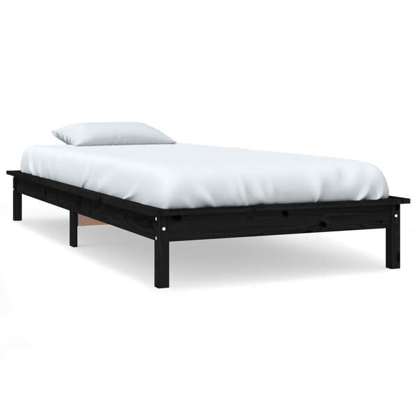 vidaXL Estructura cama individual madera maciza pino negra 90x190 cm