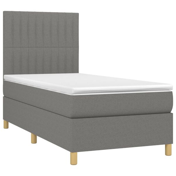vidaXL Cama box spring colch&oacute;n y luces LED tela gris oscuro 90x190 cm