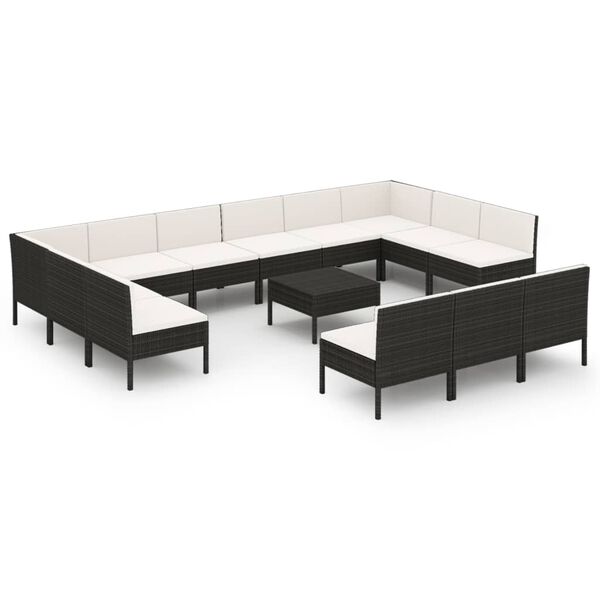 vidaXL Set de muebles de jard&iacute;n 14 pzas cojines rat&aacute;n sint&eacute;tico negro