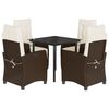 vidaXL Set comedor de jard&iacute;n 5 piezas y cojines rat&aacute;n sint&eacute;tico marr&oacute;n