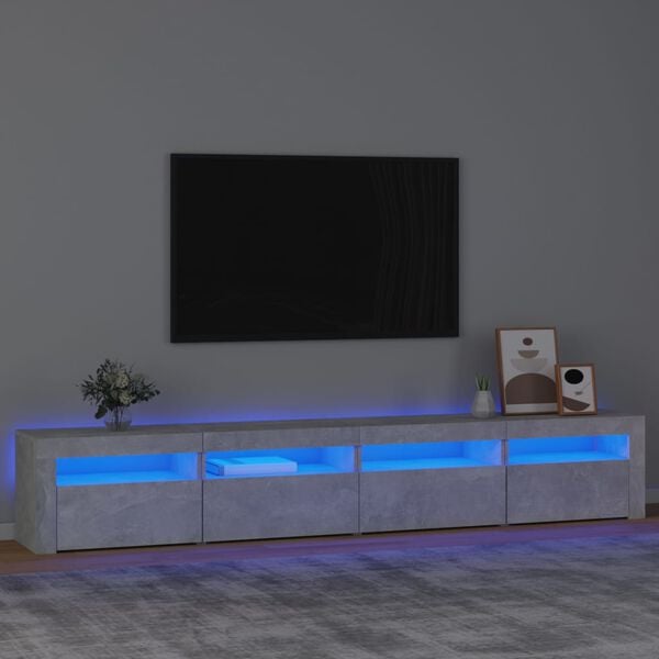 vidaXL Mueble de TV con luces LED gris hormig&oacute;n 240x35x40 cm