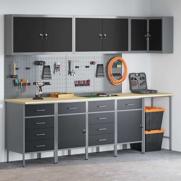 vidaXL Conjunto de armarios de trabajo con caj&oacute;n 12 pcs Negro y Gris