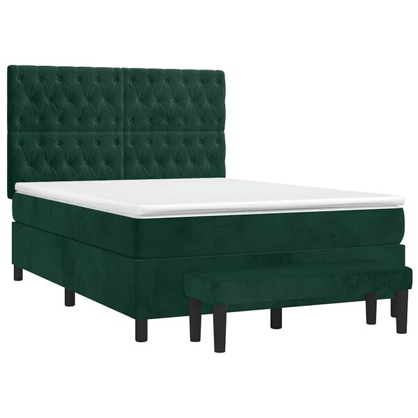 vidaXL Cama box spring con colch&oacute;n terciopelo verde oscuro 140x200 cm