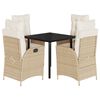 vidaXL Set comedor de jard&iacute;n 5 pzas con cojines rat&aacute;n sint&eacute;tico beige