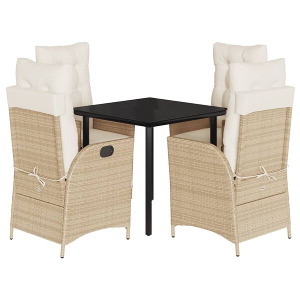 vidaXL Set comedor de jard&iacute;n 5 pzas con cojines rat&aacute;n sint&eacute;tico beige
