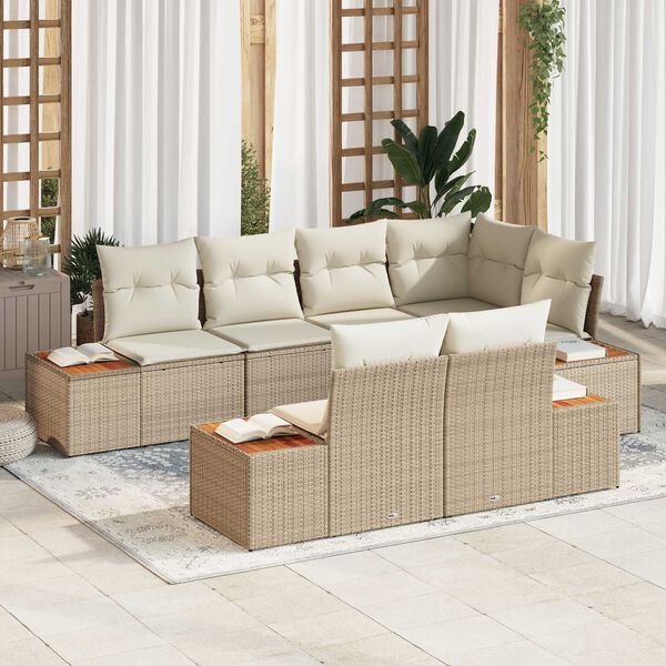 vidaXL Conjunto de sofá de jardín 7 pcs Beige ratán sintético