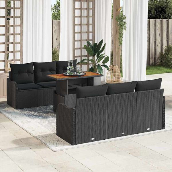 vidaXL Conjunto de sof&aacute;s de jard&iacute;n 7 pcs Negro rat&aacute;n sint&eacute;tico