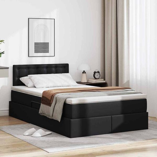 vidaXL Cama con almacenamiento y LED con colch&oacute;n Negro 120 x 190 cm