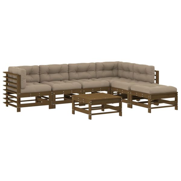 vidaXL Juego muebles jardín 7 pzas y cojines madera maciza marrón miel