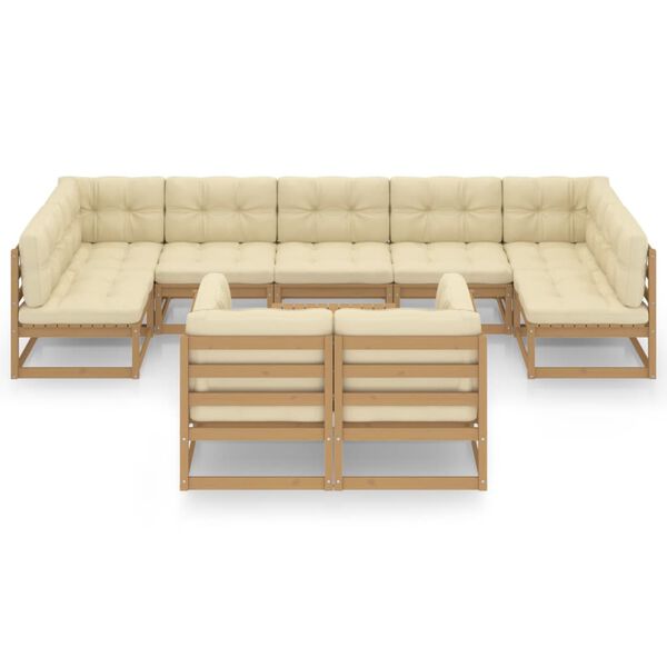 vidaXL Set de muebles de jardín 10 pzs cojines madera pino marrón miel