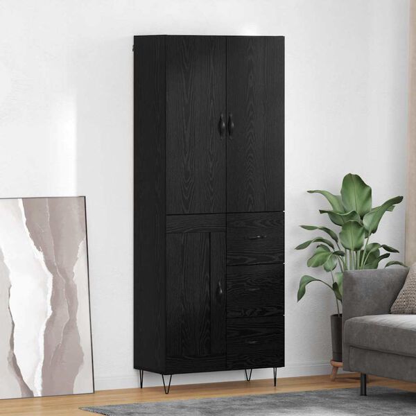 vidaXL Aparador alto 2 pcs Roble Negro Madera tecnol&oacute;gica y vidrio