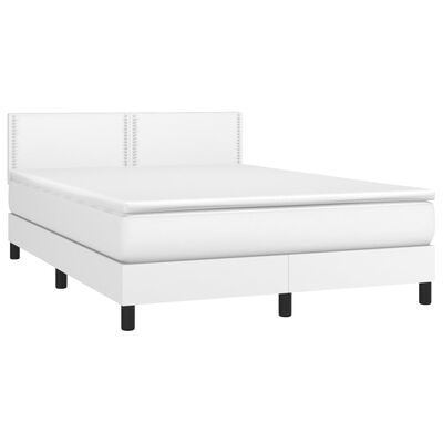 vidaXL Cama box spring colchón y LED cuero sintético blanco 140x200 cm