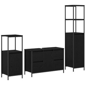 vidaXL Juego de muebles de ba&ntilde;o 3 pcs Roble Negro Madera contrachapada
