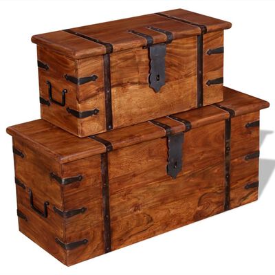vidaXL Set de baúles de almacenamiento de madera maciza 2 piezas