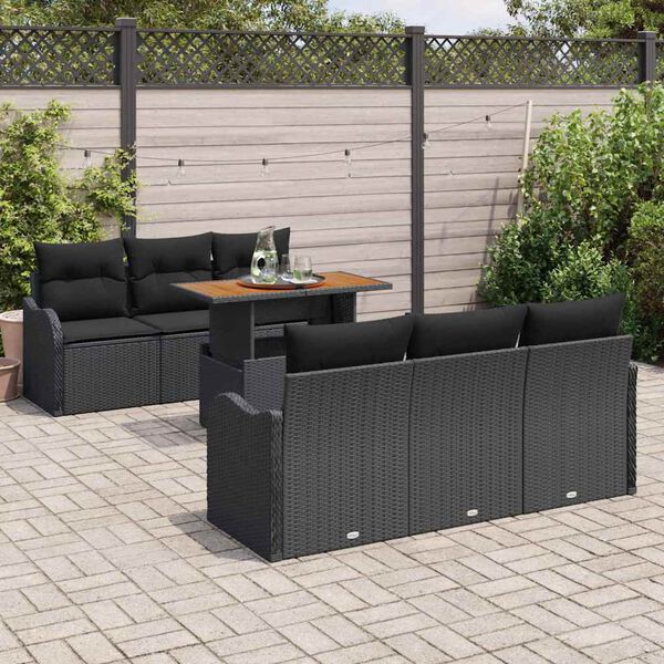 vidaXL Conjunto de sof&aacute;s de jard&iacute;n 7 pcs Negro rat&aacute;n sint&eacute;tico