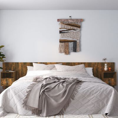 vidaXL Cabecero de cama con mesitas madera contrachapada roble ahumado