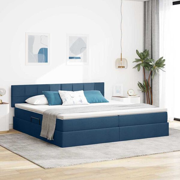 vidaXL Cama con almacenamiento y colchón con colchón Azul 200 x 200 cm
