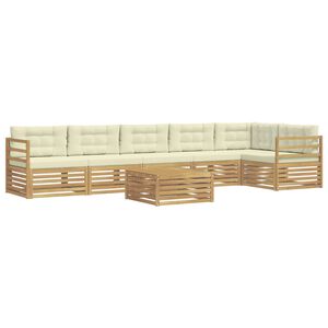 vidaXL Conjunto de sof&aacute;s de exterior 7 uds. Blanco y Crema Poli&eacute;ster