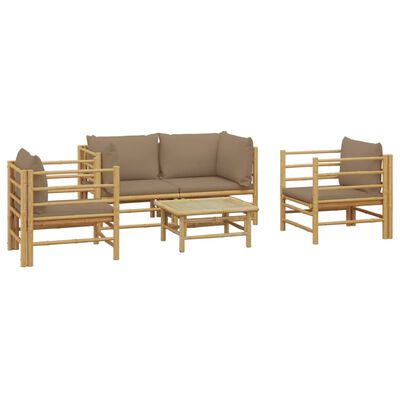 vidaXL Set de muebles de jardín 5 piezas bambú y cojines gris taupé