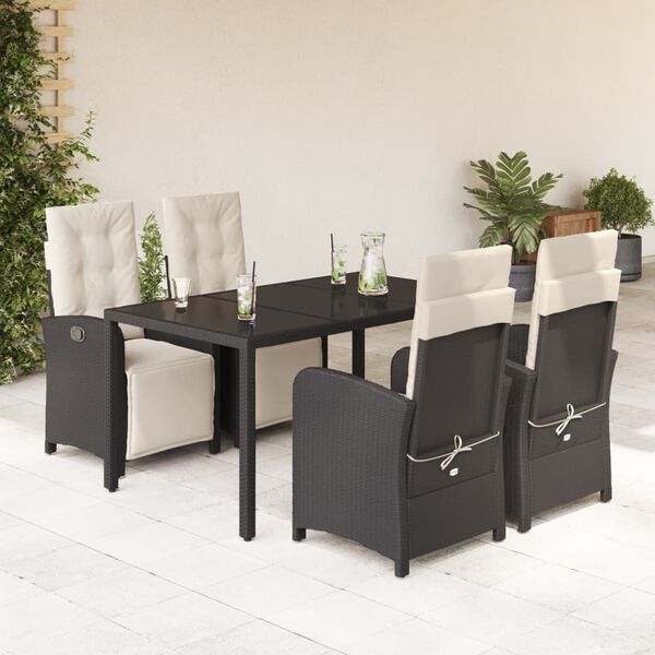 vidaXL Set de muebles jard&iacute;n 5 pzas con cojines rat&aacute;n sint&eacute;tico negro