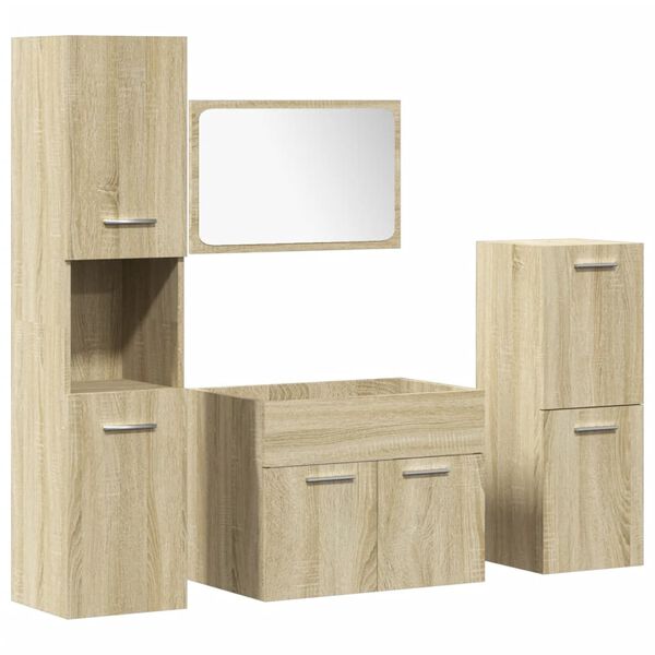 vidaXL Juego de muebles de ba&ntilde;o 4 pzas contrachapada roble Sonoma