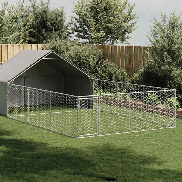 vidaXL Caseta perros exterior con corral 7x3x1,9 m acero galvanizado