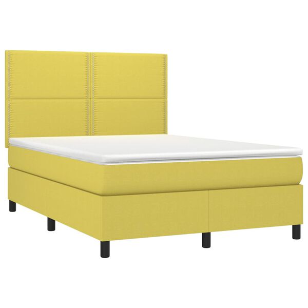 vidaXL Cama box spring colch&oacute;n y luces LED tela verde 140x200 cm