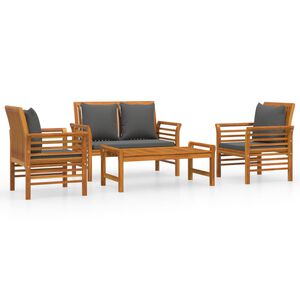 vidaXL Set de muebles de jard&iacute;n 4 pzs y cojines madera maciza acacia