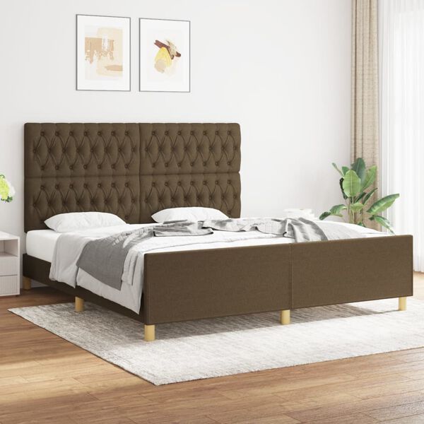 vidaXL Cama sin colch&oacute;n de tela marr&oacute;n oscuro 180x200 cm