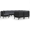 vidaXL Muebles de jard&iacute;n 9 pzas y cojines negro madera maciza de pino