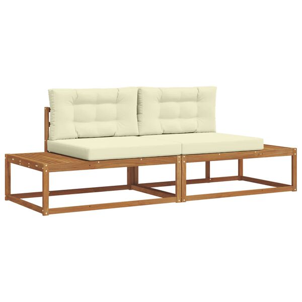 vidaXL Conjunto de sof&aacute;s de exterior con coj&iacute;n 2 Pieza Natural y Crema