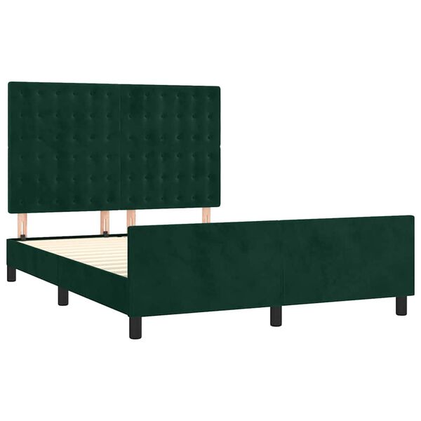 vidaXL Estructura cama sin colch&oacute;n terciopelo verde oscuro 140x190 cm