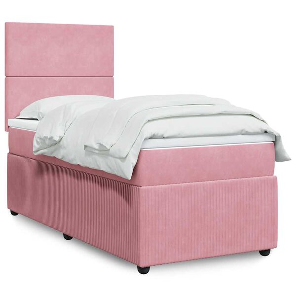 vidaXL Cama box spring con colch&oacute;n terciopelo rosa 90x190 cm