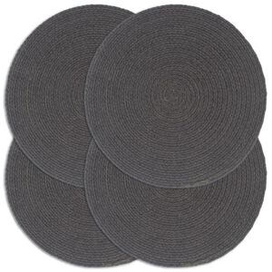 vidaXL Mantel individual redondo 4 uds algod&oacute;n gris oscuro liso 38 cm