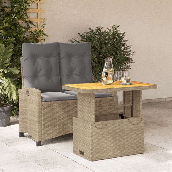 vidaXL Set comedor de jard&iacute;n 2 pzas con cojines rat&aacute;n sint&eacute;tico beige