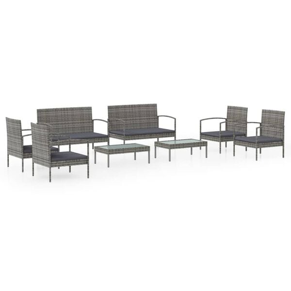 vidaXL Set de muebles de jardín 8 pzas y cojines ratán sintético gris