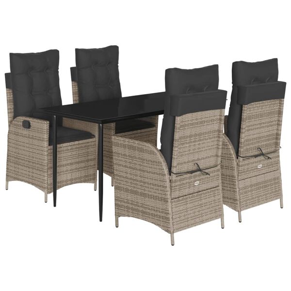 vidaXL Set comedor de jard&iacute;n 5 piezas con cojines rat&aacute;n sint&eacute;tico gris