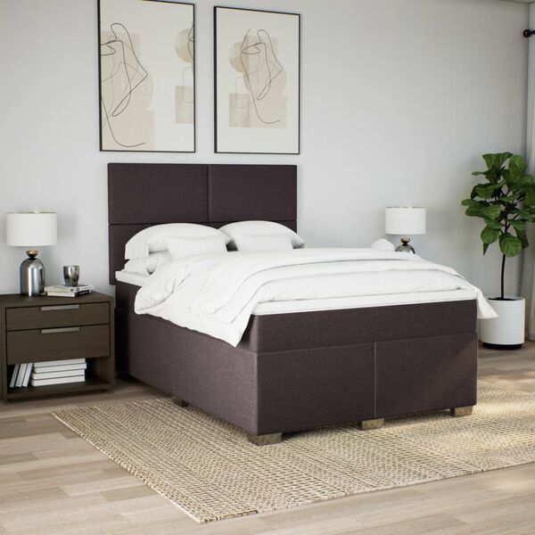 vidaXL Cama box spring con colch&oacute;n tela marr&oacute;n oscuro 140x190 cm