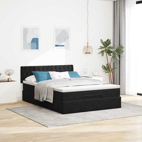 vidaXL Estructura de cama otomana con colch&oacute;n terciopelo negro