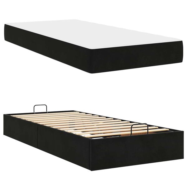 vidaXL Estructura de cama con colchón 2 pcs Negro Terciopelo