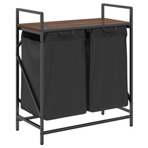 vidaXL Cesto de ropa de 2 compartimentos con estante, color roble marr&oacute;n