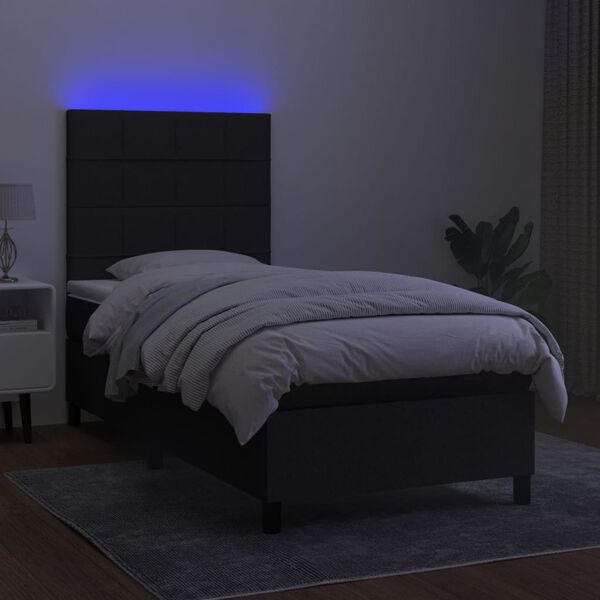 vidaXL Cama box spring colch&oacute;n y luces LED tela negro 80x200 cm