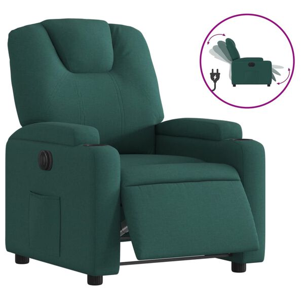 vidaXL Sill&oacute;n reclinable el&eacute;ctrico tela verde oscuro