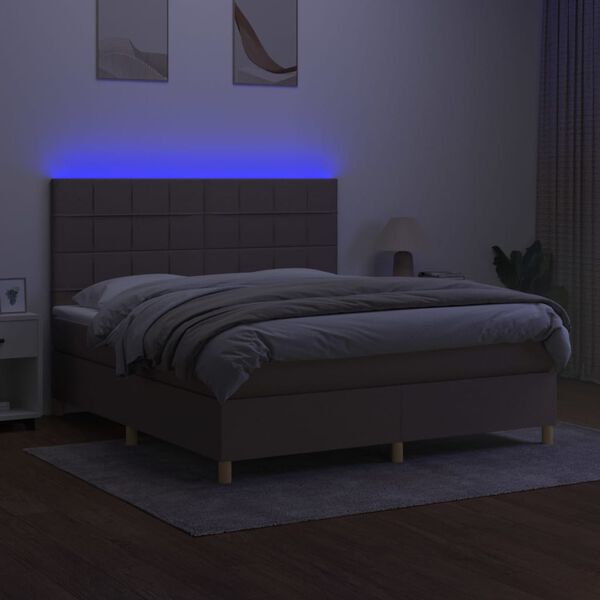vidaXL Cama box spring colch&oacute;n y luces LED tela gris taupe 160x200 cm