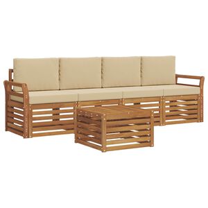 vidaXL Juegos de sof&aacute;s 5 pcs Natural y Beige Madera de Acacia S&oacute;lida
