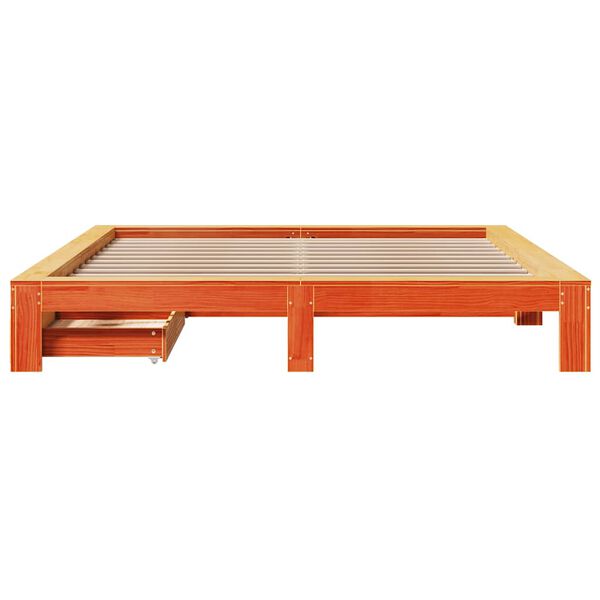vidaXL Cama sin colch&oacute;n madera maciza de pino marr&oacute;n cera 200x200 cm