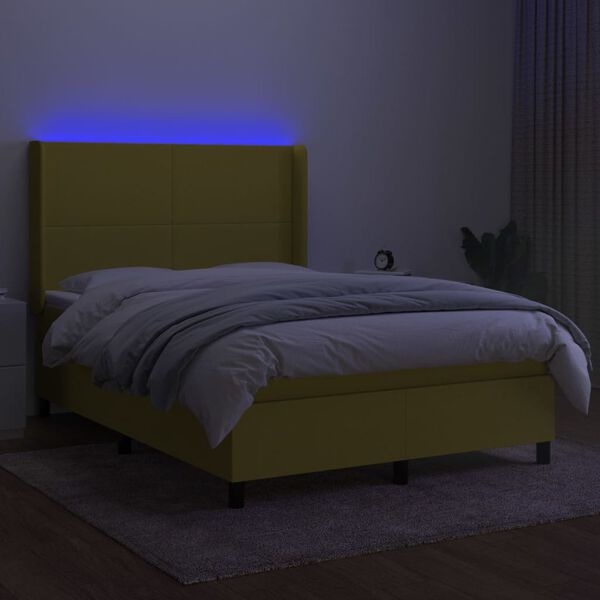 vidaXL Cama box spring colch&oacute;n y luces LED tela verde 140x190 cm