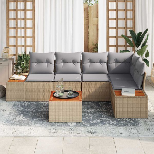 vidaXL Conjunto de sof&aacute; de jard&iacute;n 6 pcs beige y gris claro Polirat&aacute;n