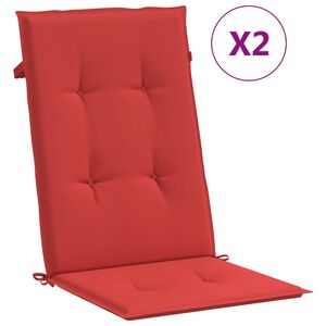 vidaXL Coj&iacute;n silla de jard&iacute;n respaldo alto 2 uds tela rojo 120x50x3 cm