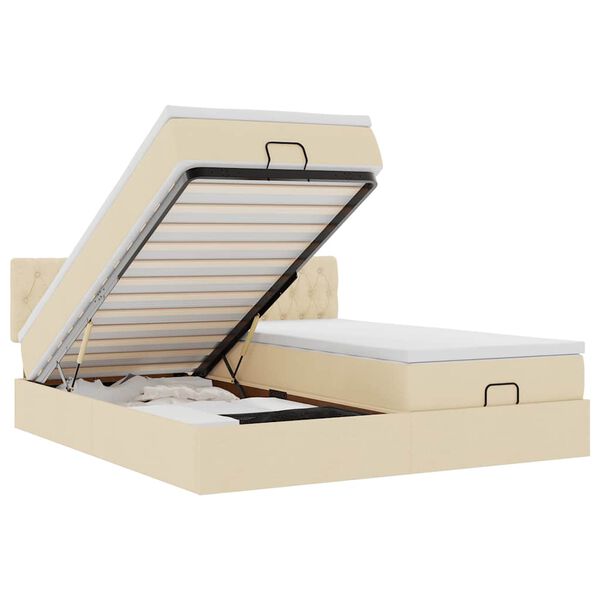 vidaXL Estructura de cama otomana con colchones tela crema 180x200cm